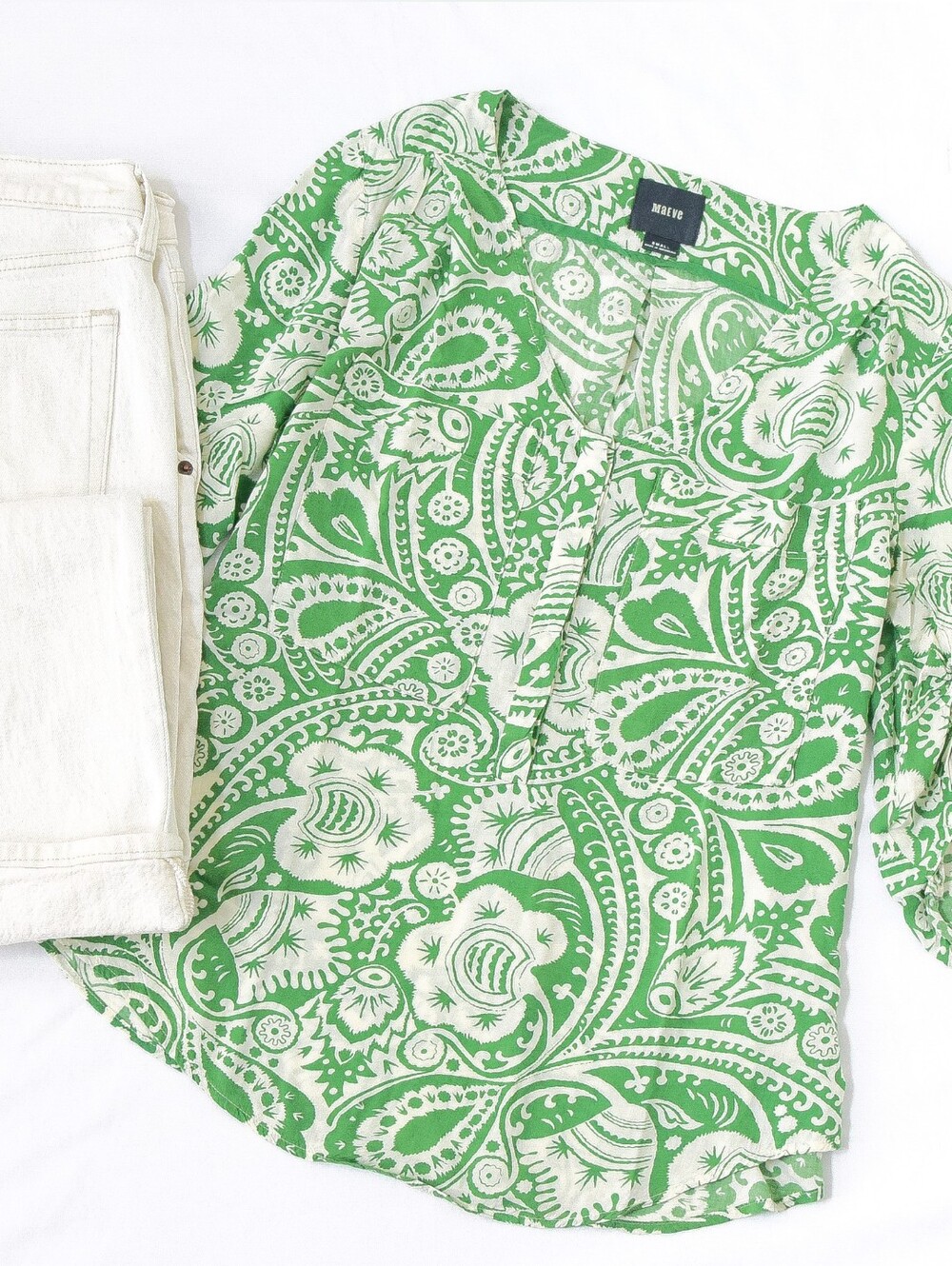 Anthropologie Maeve Charleston Floral Paisley  Shirt 3/4 Sleeeve Size S Boho